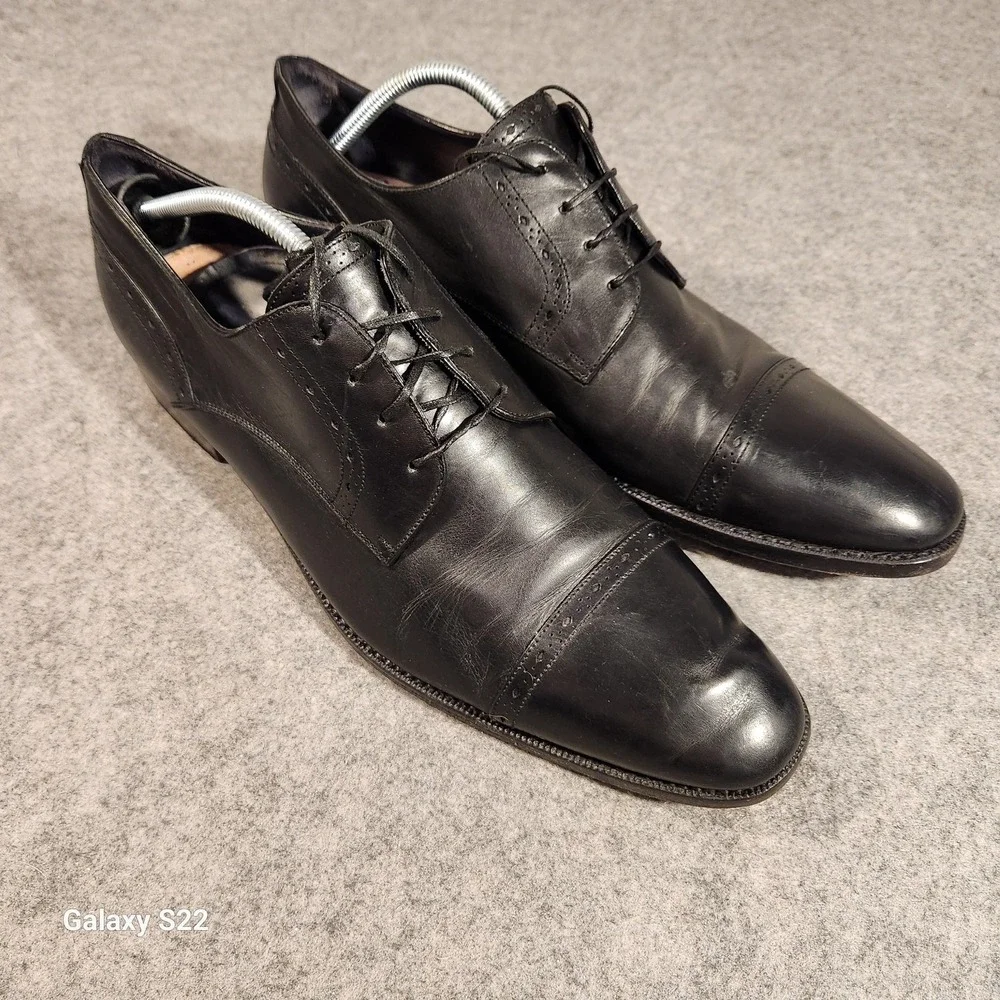 Ermenegildo Zegna Fatto A Mano Black Leather Cap Toe Brogue Oxfords Mens 13 US